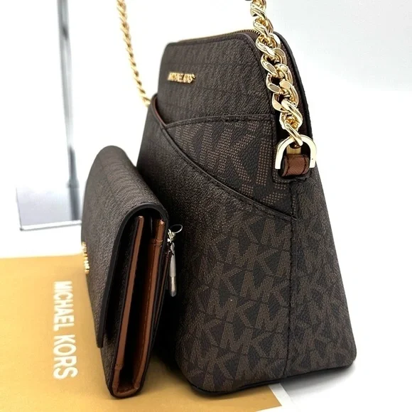 Michael Kors JST Medium Dome Crossbody & Large Trifold Wallet Brown (NWT) - Picture 4 of 13